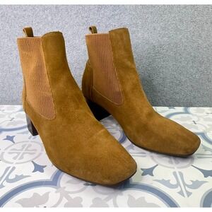 Donald Pliner Ankle Boots Women's 9 Bonne Camel Leather Suede Block Heel City